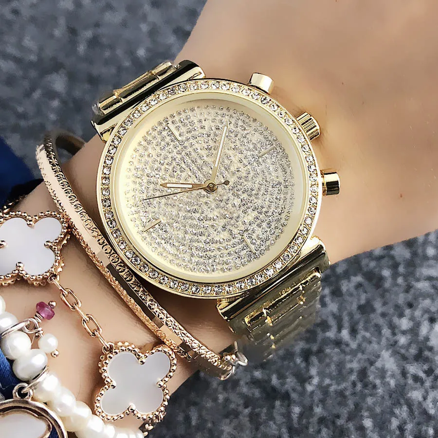 여자를위한 브랜드 석영 손목 시계 여자 큰 편지 크리스탈 스타일 금속 스틸 밴드 시계 M66