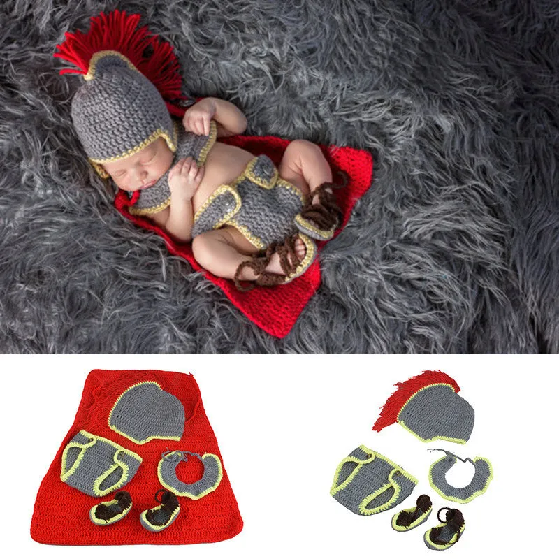 Knight Design Newborn Crochet Knit Costume Handmade Girls Boys Clothes 5 Pcs Photo props Studios Photography Infant Accessories