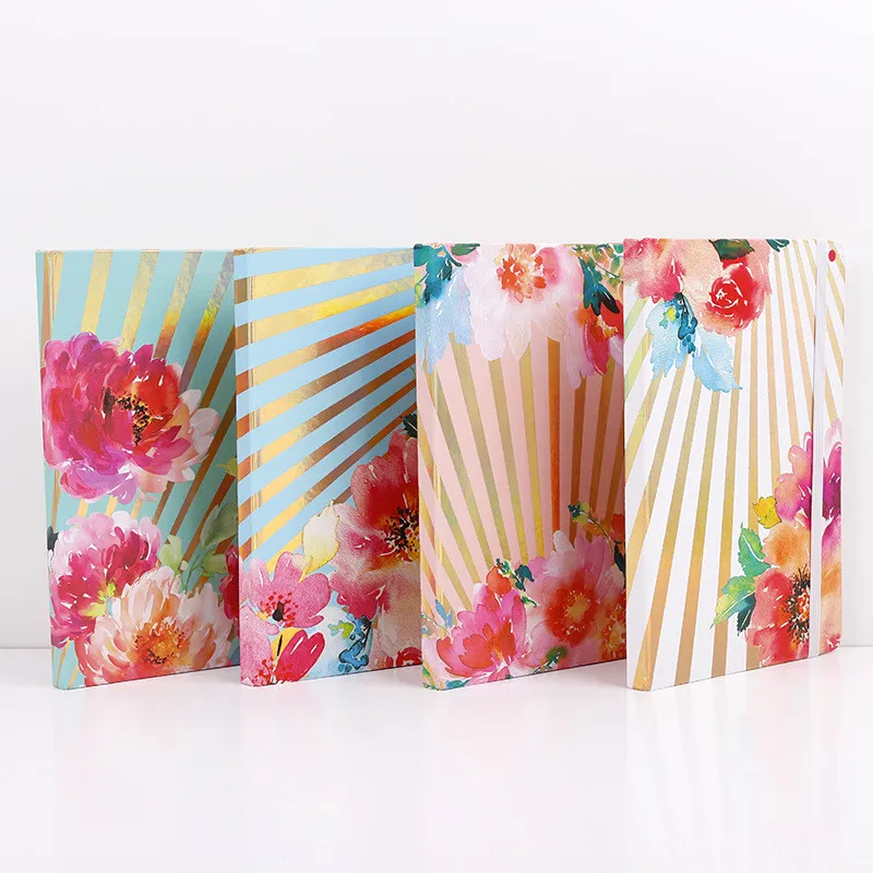 A5 Notebook Agenda Planner Organizer Journals Diaries Book Floral Printed Hardcover Notepad with Elastic Closure Banded