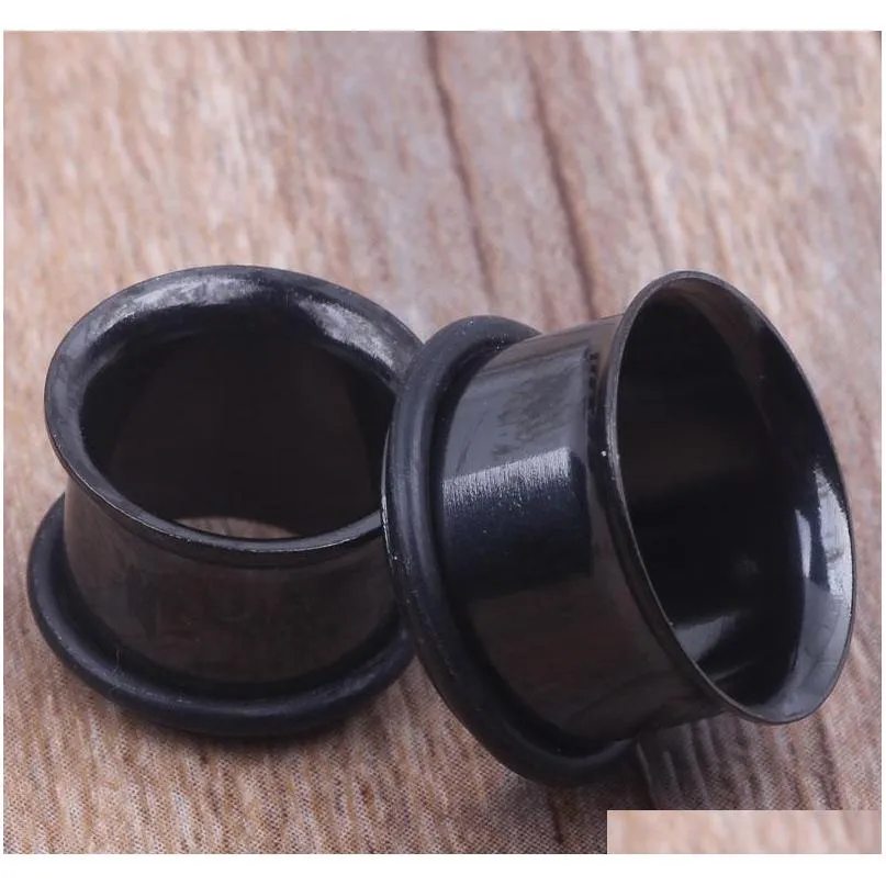 100pcs/lot mix 3-14mm stainless steel black single flare ear tunnel body jewelry ear plug flesh tunnel pierce