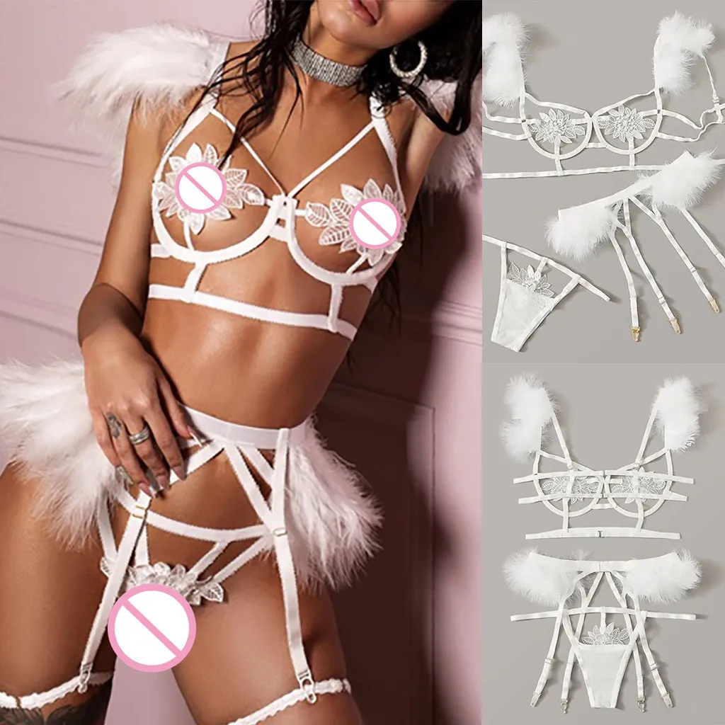 Sexy White Feather Lace Underwire Bra Set Out Angel Play Bralette For Women  Sleepwear And Lingerie A3 LJ201031 From Jiao02, $12.94