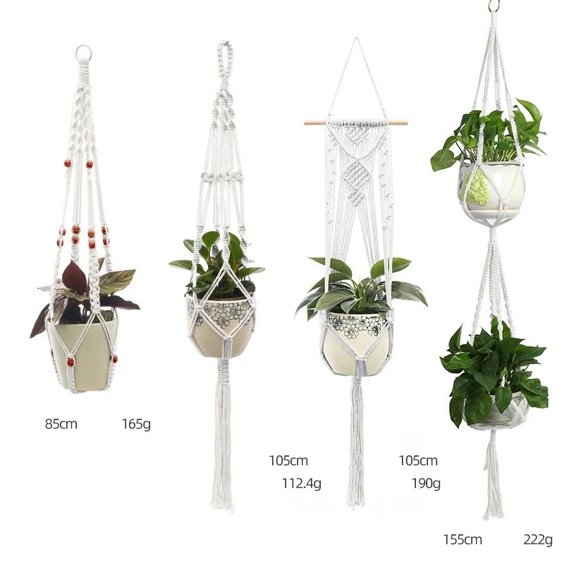 Flower Hanging Basket Vintage Handmade Macrame Plant Flower Pot Cotton Rope Balcony Florist Hanger Decoration Planter