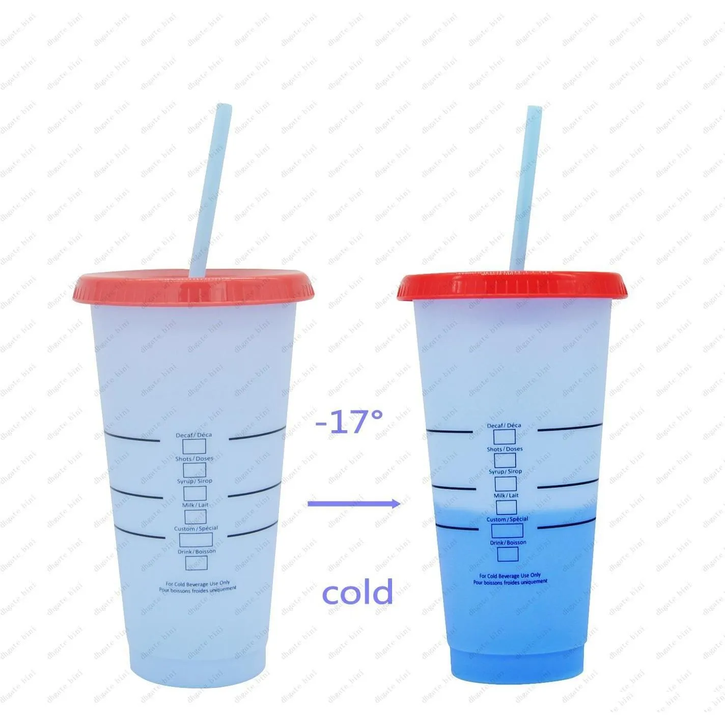 24 oz color-changing sports field cup 5 kinds of color-changing cups, reusable plastic cups, color-changing cups, plastic cups with lid