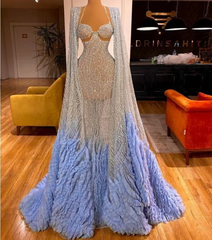 Robe femme Robes de soirée Chérie Manches longues Bleu Sirène Yousef aljasmi Kendal Jenner Ws Kim kardashian