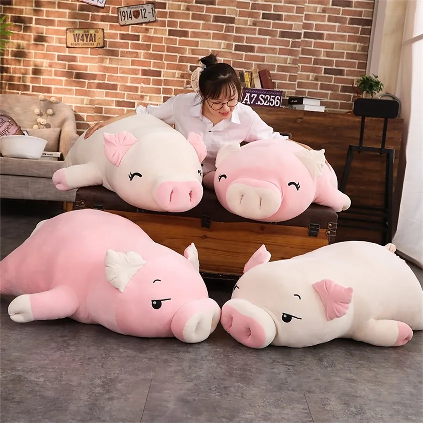 40 ~ 110cm Squishy Pig Fylld Doll Liggande Plush Piggy Toy Vit / Rosa Animals Soft Plushie Hand Warmer Blanket Kids Comforting Gift 220222