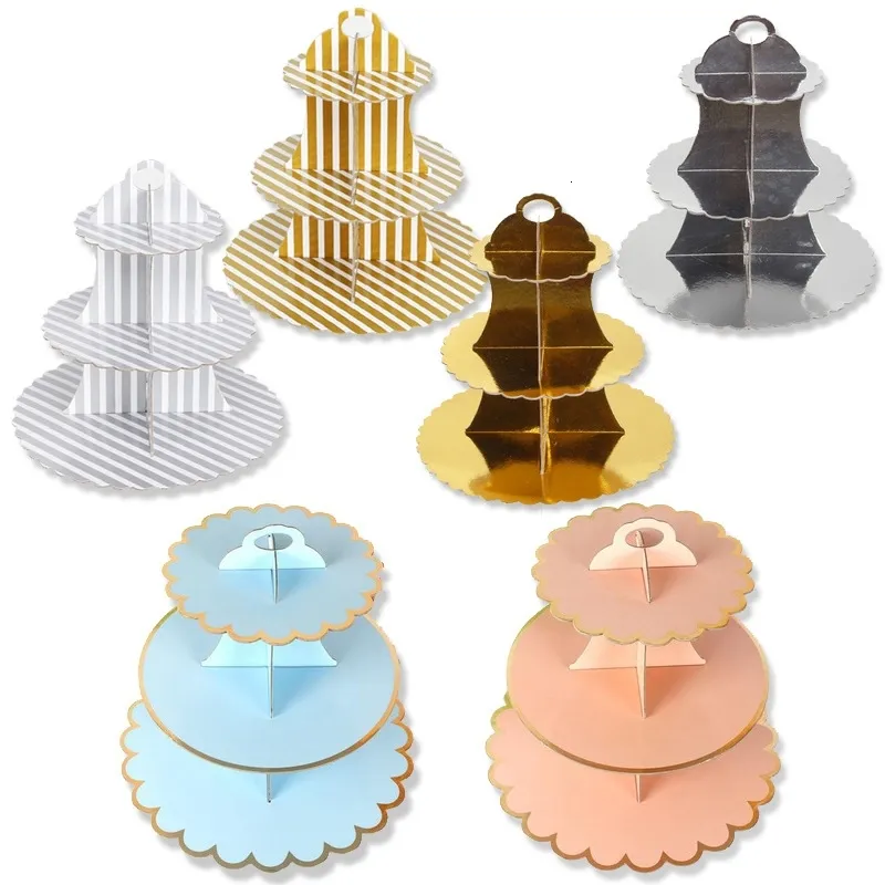 3-Couche Cupcake Stand Rond Carton Cupcake Titulaire Pliable Baby Showers Anniversaire Fête De Mariage Décor Dessert Table Fournitures Y200618