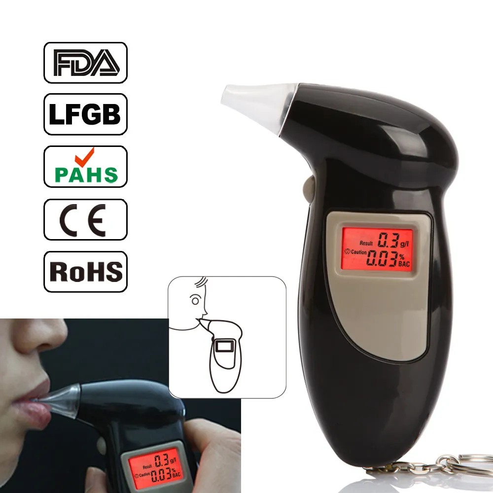 Yeni Araba Polis El Alkol Test Cihazı Dijital Alkol Nefes Test Cihazı Breathalyzer Analyzer LCD Dedektörü Arka Işık