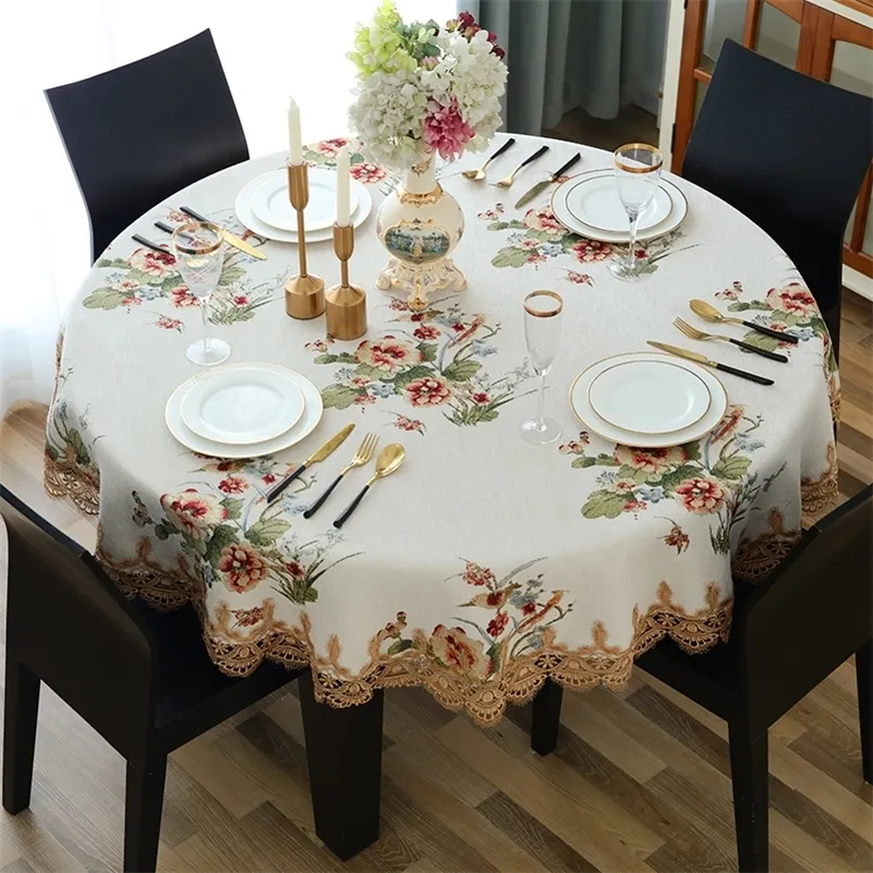 Européenne Grande Table Ronde Tissu Chenille Jacquard Nappe De Noël Table À Manger Couverture Nappes Rondes pour Décor De Mariage LJ201223