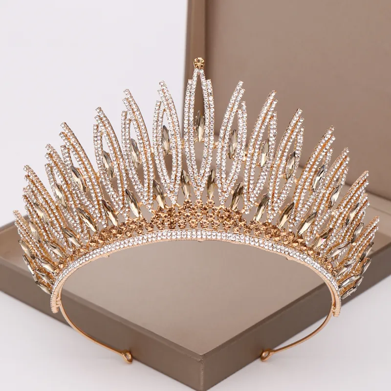 Crown Crystal Beauty Pagant Big Wedding Tiara Rhinestone Queen Tiaras och Kronor Diadem Hår Smycken Bröllop Hår Tillbehör J0113