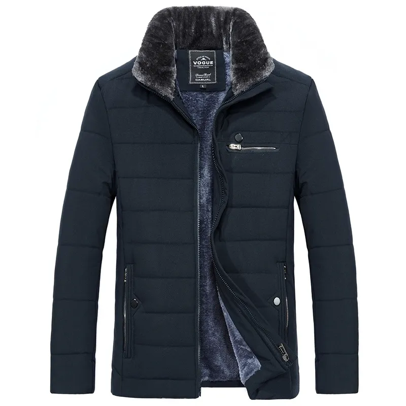 Veste chaude pour hommes Parka d'hiver Col de fourrure Coupe-vent Coton rembourré Anorak Épais Manteau noir Mâle Casual Automne Veste polaire Hommes 201126