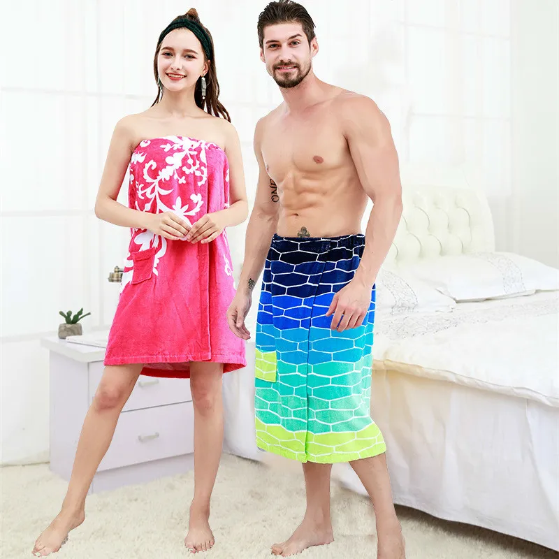 Homens Toalha de banho para adultos Terry Mulheres Algodão Skirt Skirt Wearable Envoltório de Peito Sauna Beach Spa Bathrobes Serviette de Bain 210318