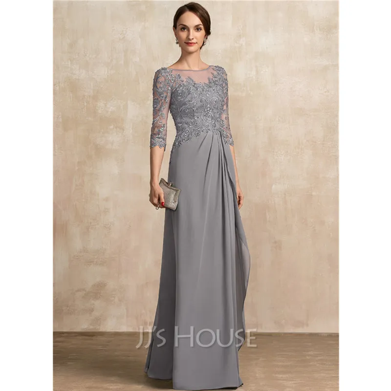 Chiffon-Kleider für die Brautmutter in Übergröße, Illusion, halbe Ärmel, applizierte Falten, Meerjungfrau-Mütterkleid für Hochzeiten, elegante formelle Ballkleider