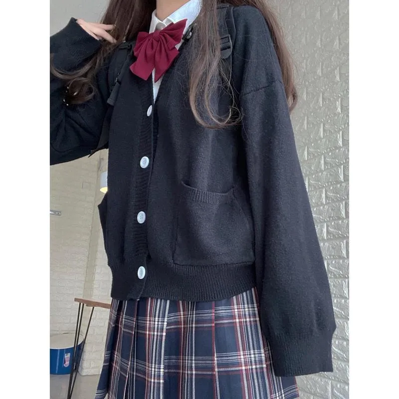 Japanese Girls Loli V-neck JK Uniforms Cute Sweet Sweater Jackets Cardigan Women Student School College Style Cosplay Costumes