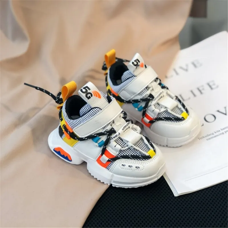 New Kids Shoes Toddler Girls Boy Sneakers Lace Up Design Mesh Breathable Children Tennis Fashion Little Baby Shoes 201130