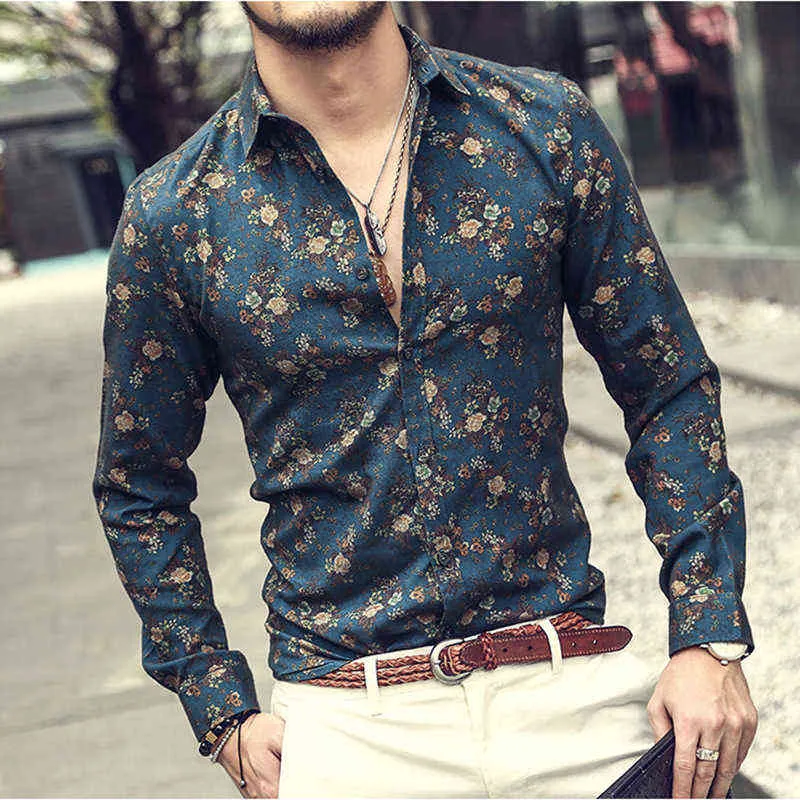 DHgate Floral Printed Satin Silk Shirt for Men Slim Fit Long Sleeve Party Shirt Apparel