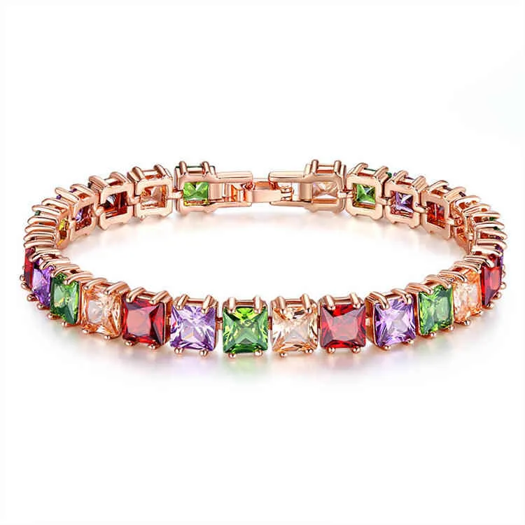 Nieuwe Rose Gold Ladi Zirkoon Charm Tennis Armband Rainbow Tennis Bracelet CZ Tennis Armband