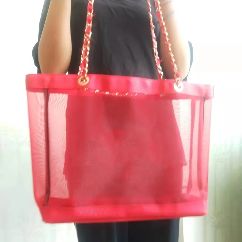 Pink sugao tote bag shoulder chain bags luxury high quality larger capacity mesh Transparent purse fashion shopping bag handbags