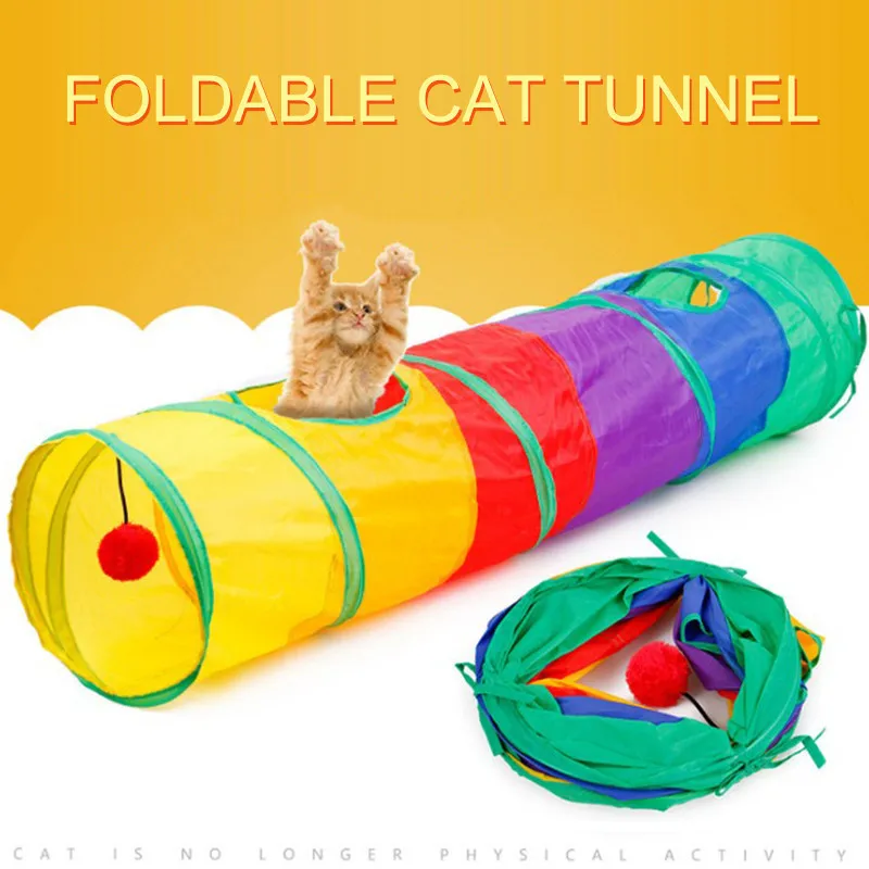Pet Funny Play Cave Rainbow Brown Foldable 2 Holes Kitten Toys Wholesale Rabbit Tunnel Cat Game LJ201125