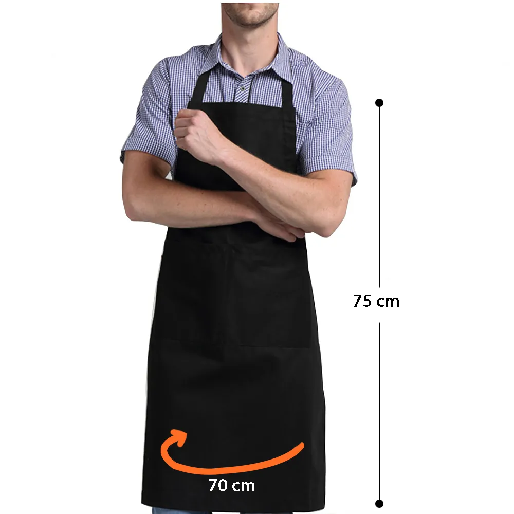 Kitchen Bib Cooking Apron 70 75cm Black Apron For Woman Men Chef Waiter Cafe Shop Adult Apron with Two Pocket For BBQ Baking