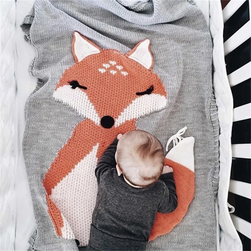 Animal Printed Soft Blanket for Kids Wool Blend Knitting Baby Toddler Swaddle Wrap