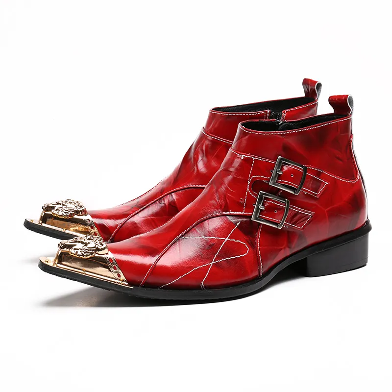 Mens red leather clearance boots