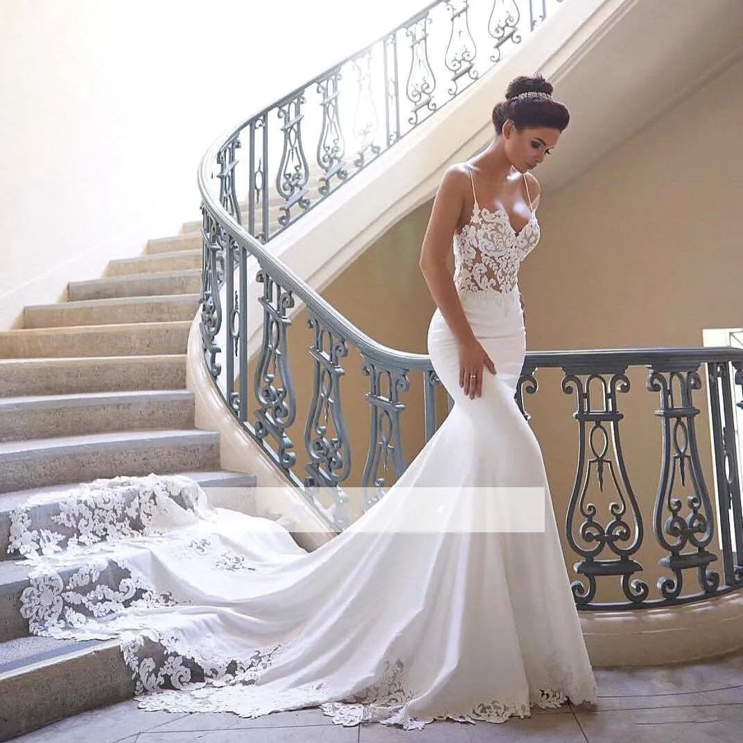 Customizable 2022 Mermaid Lace Applique Chiffon Beach Wedding Mermaid Wedding Dress With Spaghetti Straps And Backless Design From Verycute 53.81 DHgate.Com