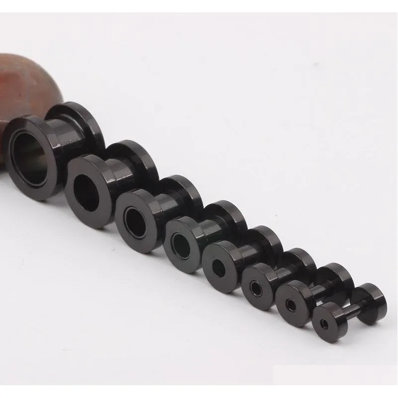 100pcs/lot mix 2-10mm stainless steel screw black ear plug flesh tunnel piercing body jewelry