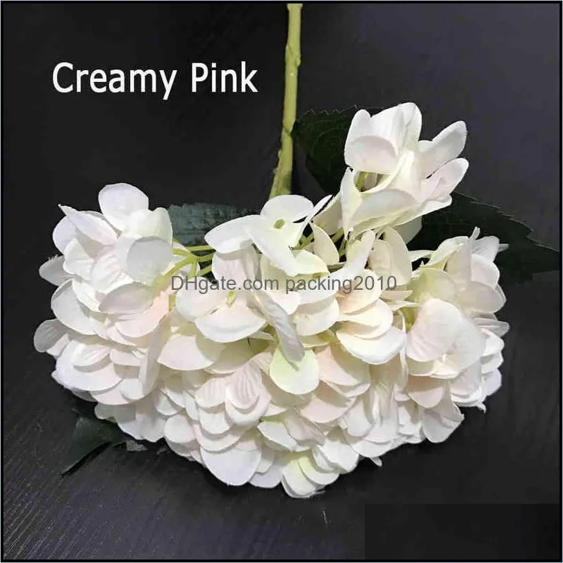 10 Pieces Wedding Party Favor Plastic Artificial Flower Bouquet Home Decor Pink Blue White Multi Colors 6 Heads Silk Hydrangea 220110