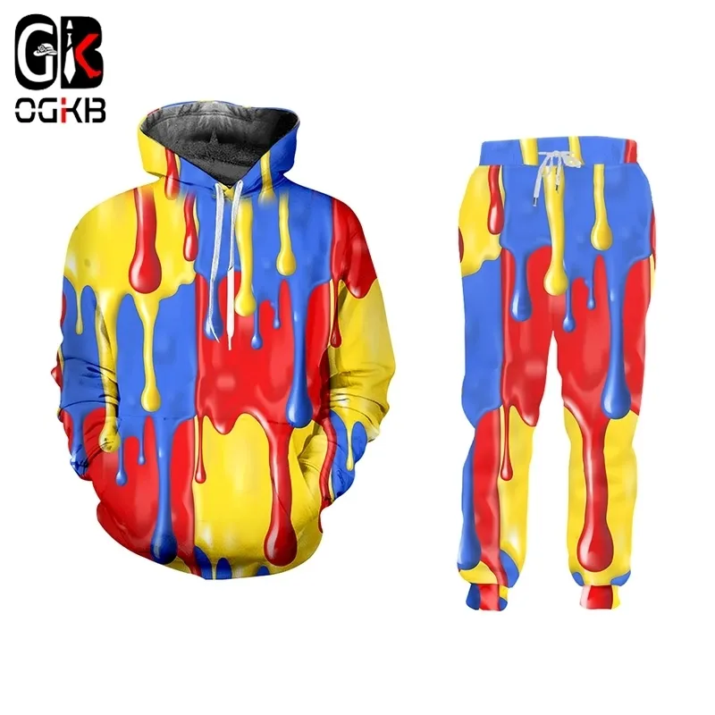 OGKB Tie Dye Trainingsanzug Set Splash Farbe Gedruckt Hoodies Und Hosen Anzug Für Männer Und Frauen Hiphop Streatwear Dropshipping. LJ201125