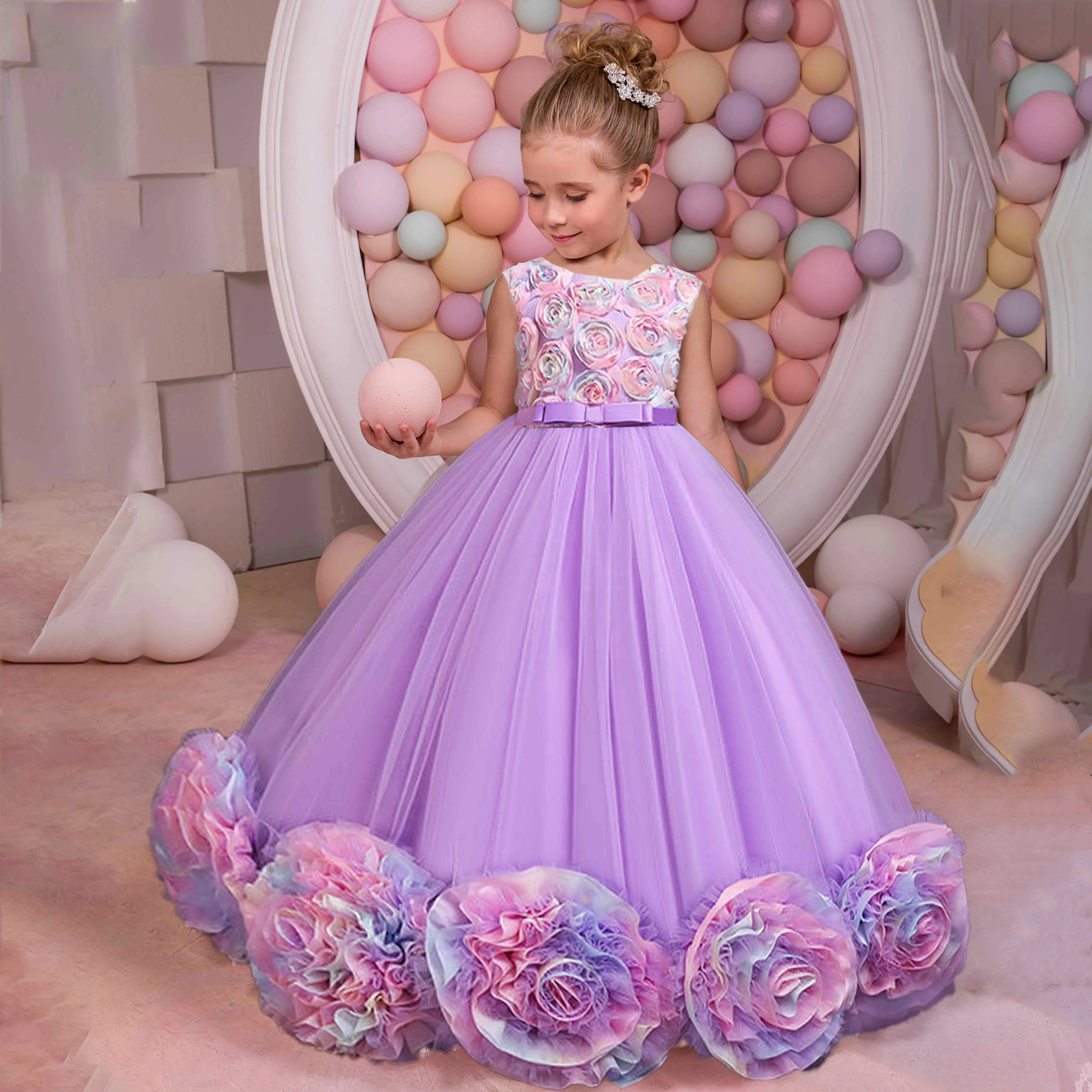 Abito Da Principessa Per Bambina Con Paillettes E Fiore - Tutù In Tulle Rosa - Per Matrimoni E Compleanni (4-5 Anni)