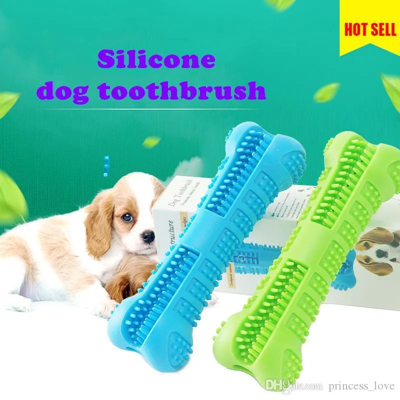 Silicone Toothbrush Dog Bone Design Pet Supplies Puppy Brushing Stick Safe Chew Toys