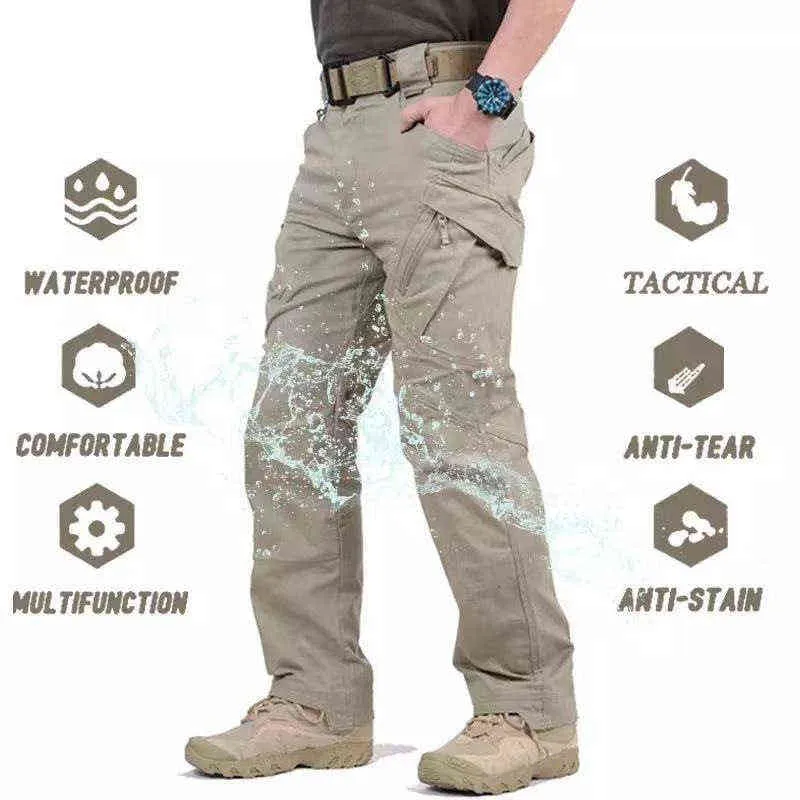 Multi-Pocket Casual Tactical Byxor Utomhus Utbildning Camping Solid Färg Overaller Vattentät Special Police Combat Army Pants G220224