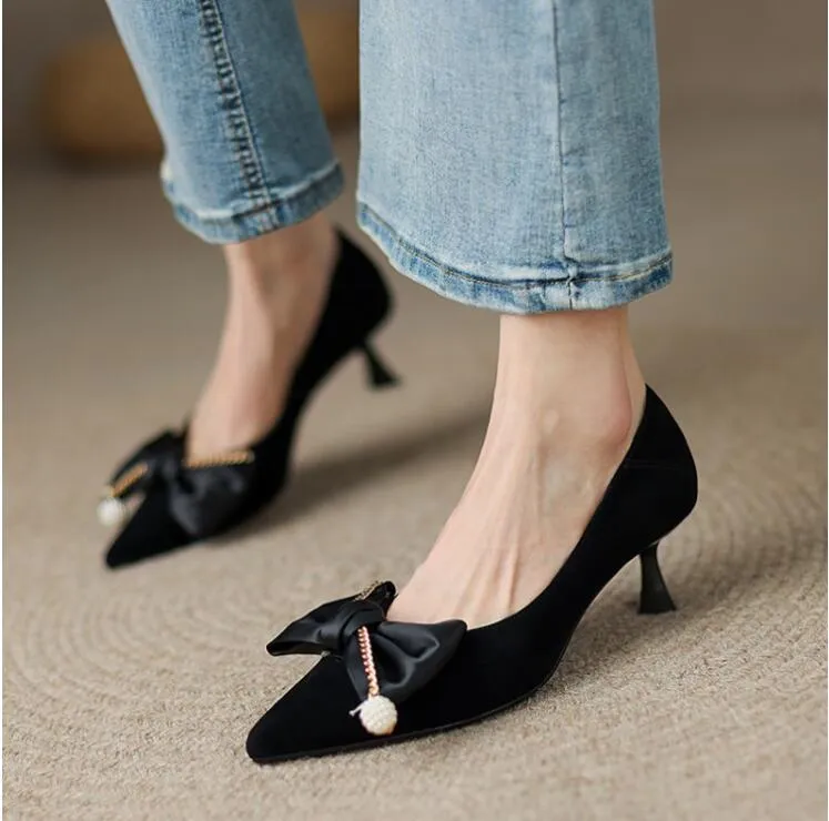 Fashion-Korean Style Beige Black High Heel Shoes Sweet Womens Single Shoes Lady Pumps Dress Shoes