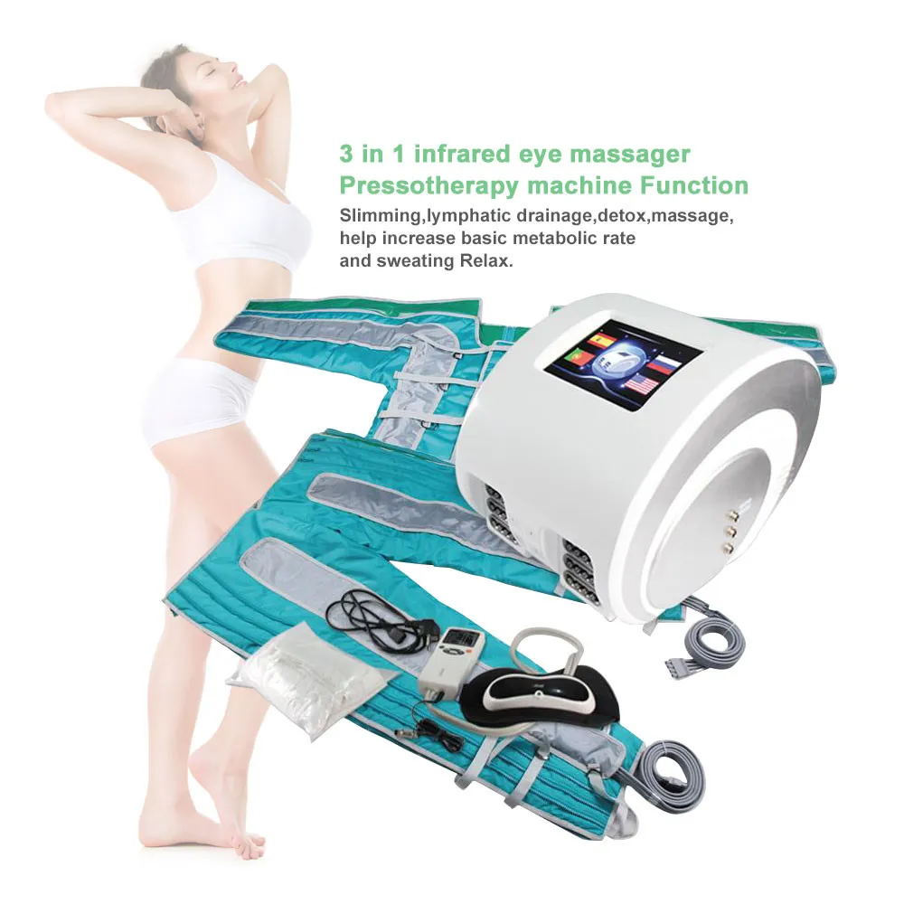 Presserapi Maskin / Lymfdränering Slimming Full Body Massager Infraröd med Ögonmassage / 24 Airbags Pressoterapiutrustning