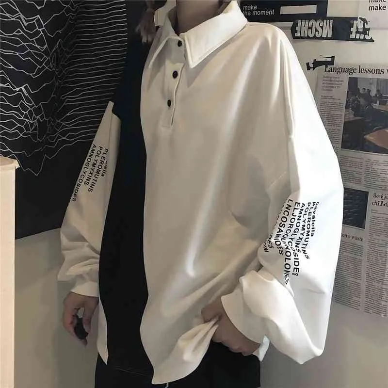 QWEEK Polo Women Bluza Harajuku Streetwear Hoodie Koreański List Mody Drukuj Biała Czarna Patchwork Jesień 2021 KPOP