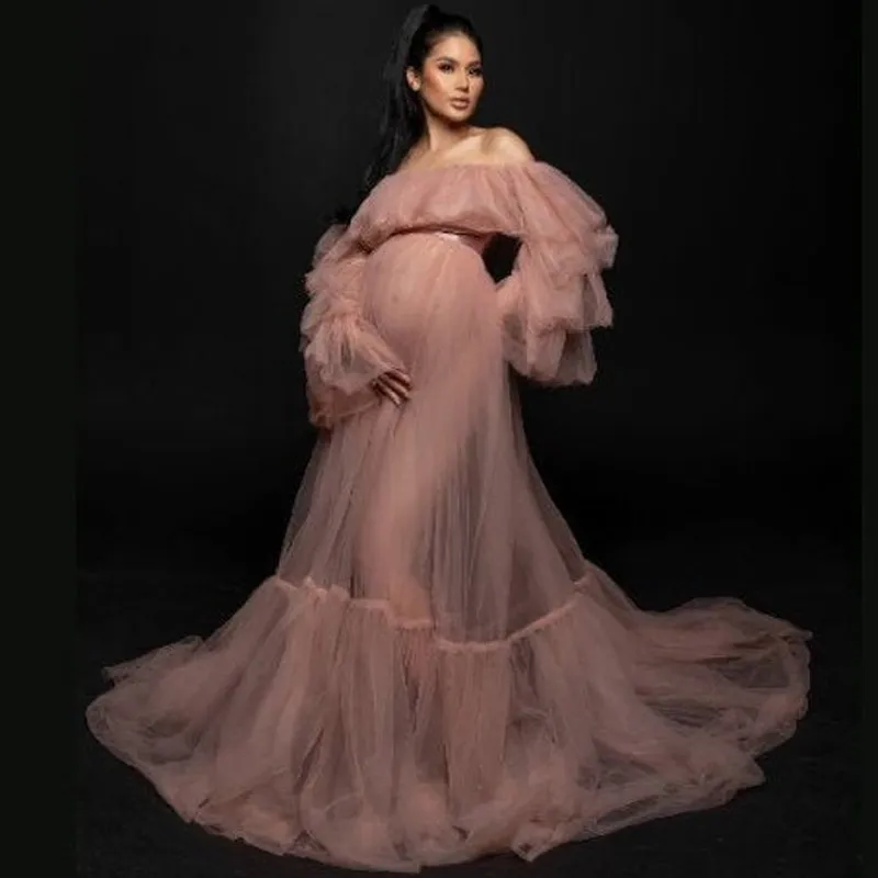 blue dress for baby girl Pink Satin Short Sleeve Maternity Wrap Gown for A Baby Shower XL / Pink