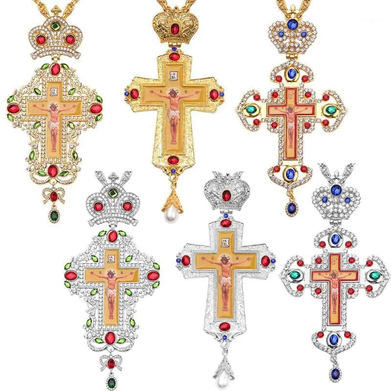 Hängsmycke Halsband Guld / Silver Plated Cross Pendants Orthodox Church High Quality Fashion Hiphop Franco Guldkedja för män Smycken1