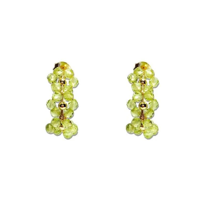 Natural Peridot Lace 925 Sterling Silver Gold Color Earrings Green Stone Sparkling August Birth Stone Earrings For Gift