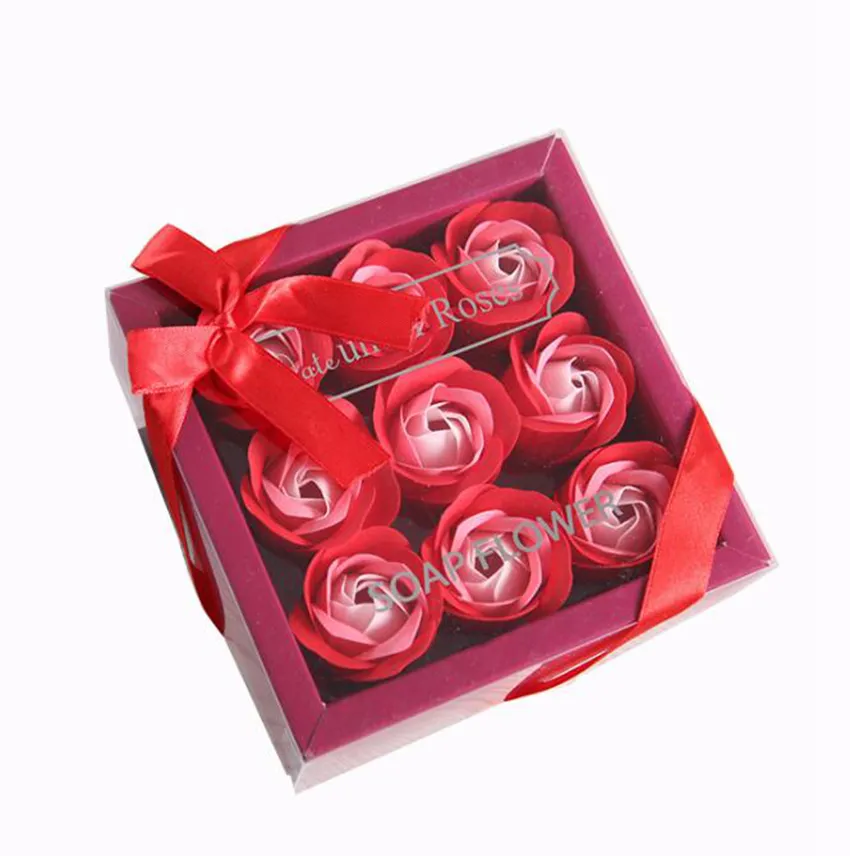 День Святого Валентина Роза подарок 9 шт. Мыло Цветок Роза коробка Свадьба Мать День рождения День рождения Искусственное мыло Роз Цветок GGE3829-2