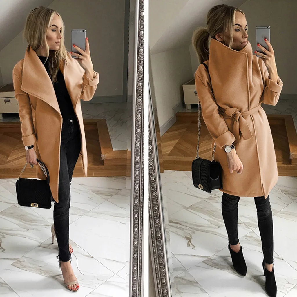 SAGACE Nouvelles Femmes Long Super Épais Manteau De Laine Mince Type Femelle Automne Hiver Laine Manteaux À Manches Longues Ouvert Cape Casual Veste 201028