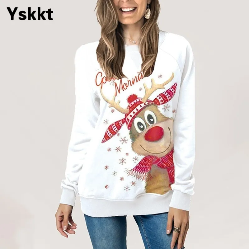 Sweatshirt Kvinnor Julrene Skriv ut Långärmade Toppar Holiday Mode Ladies Loose Pullover Skjorta Förstoringar Sweatshirts 201202