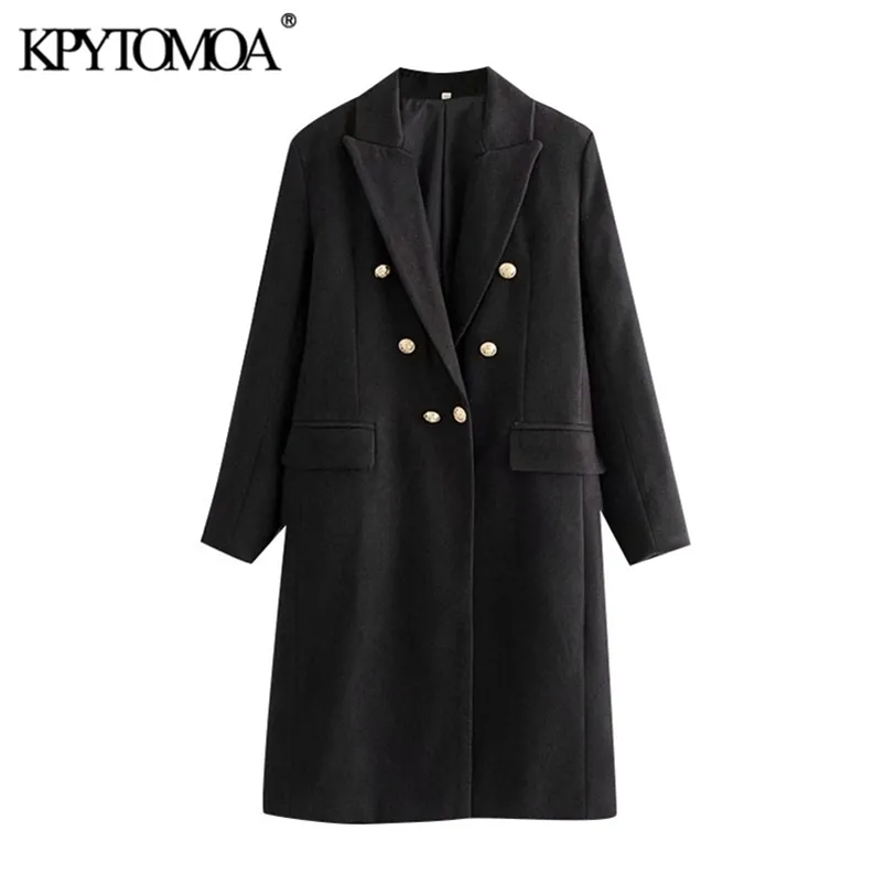 KPytomoa mulheres moda com botões de metal casaco de lã vintage luva longa volta ventinas femininas Outerwear chique tops 201218