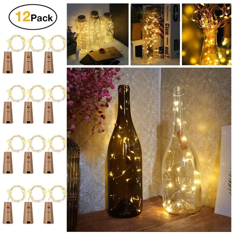 2 M 20 LED Wino Butelka Światła Cork Zasilany bateryjnie Garland DIY Boże Narodzenie Światła ciągów na imprezę Halloween Decocion Y201006