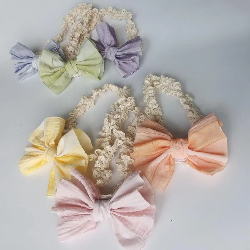 Baby Headband Chiffon Bows Soft Elastic Girls Lace Hairband Candy Color Traceless Hair Accessories Toddler Princess B