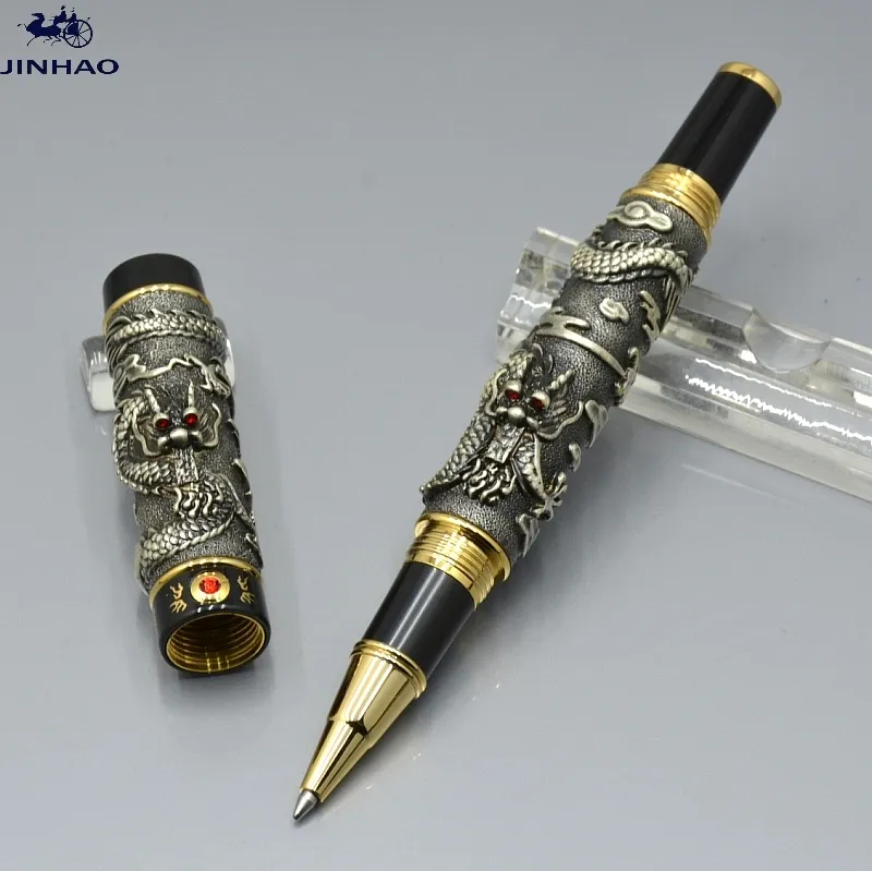 Top Luxury Jinhao Pen Unique Double Dragon Embossment Metal Roller Ball Pen High Quality Executive Office Supplies Skriva Smooth Gift Pennor