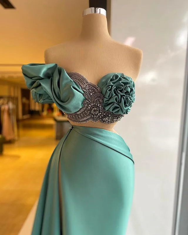 Arabski Aso Ebi luksusowe dwa kawałki sukienki wieczorowe kryształy osłony sukienki bal maturalne wysoko podzielone impreza druga suknie przyjęte ZJ321G
