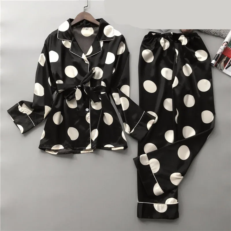 Silk-Pajamas-Set-Women-Sexy-Print-Dot-Summer-Female-Pyjamas-Long-Shirt-2Piece-Set-Stitch-Lingerie