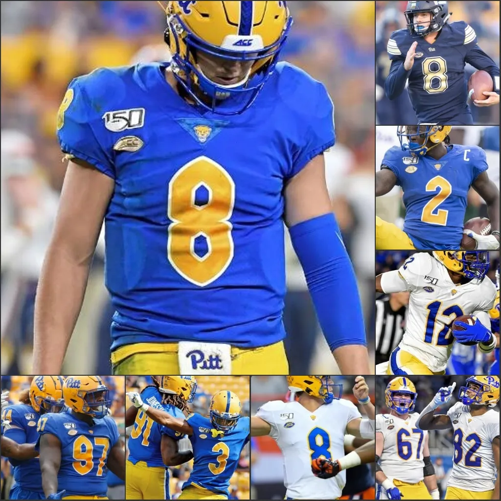 Pittsburgh Panthers Pitt NCAA College Football 150th Jerseys 8 Kenny Pickett 97 Aaron Donald 24 James Conner Larry Fitzgerald Paris Ford P.Ford Darrelle Revis