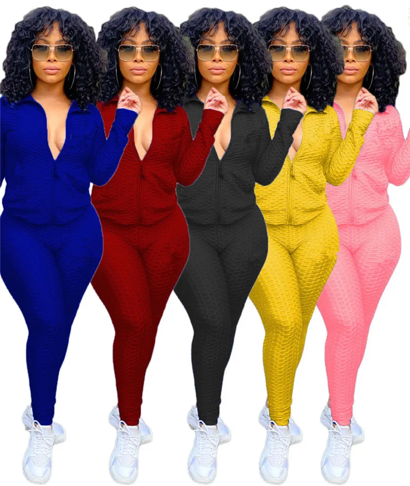 Mulheres Terno de corrida Trechos de inverno de outono Casaco de manga comprida+calça cor sólida Conjunto de duas peças Casual Plus Size 2xl Roupfits Sweatshits 4204