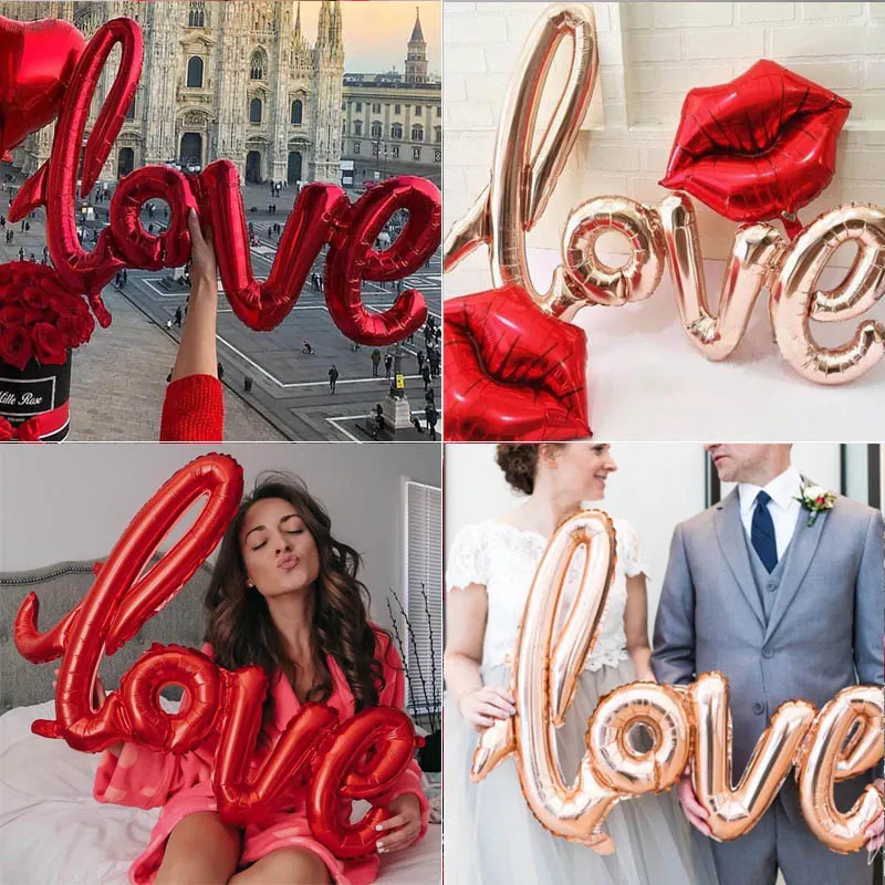 108 CM Aşk Mektubu Folyo Balon Düğün Sevgililer Yıldönümü Doğum Günü Partisi Dekorasyon Şampanya Kupası Fotoğraf Booth Sahne